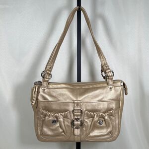 VTG Stone Mountain Gold Leather Shoulder Bag PURSE Handbag Lined Zip